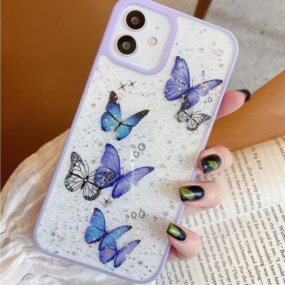 Purple Butterfly Pattern Contrast Frame Phone Case